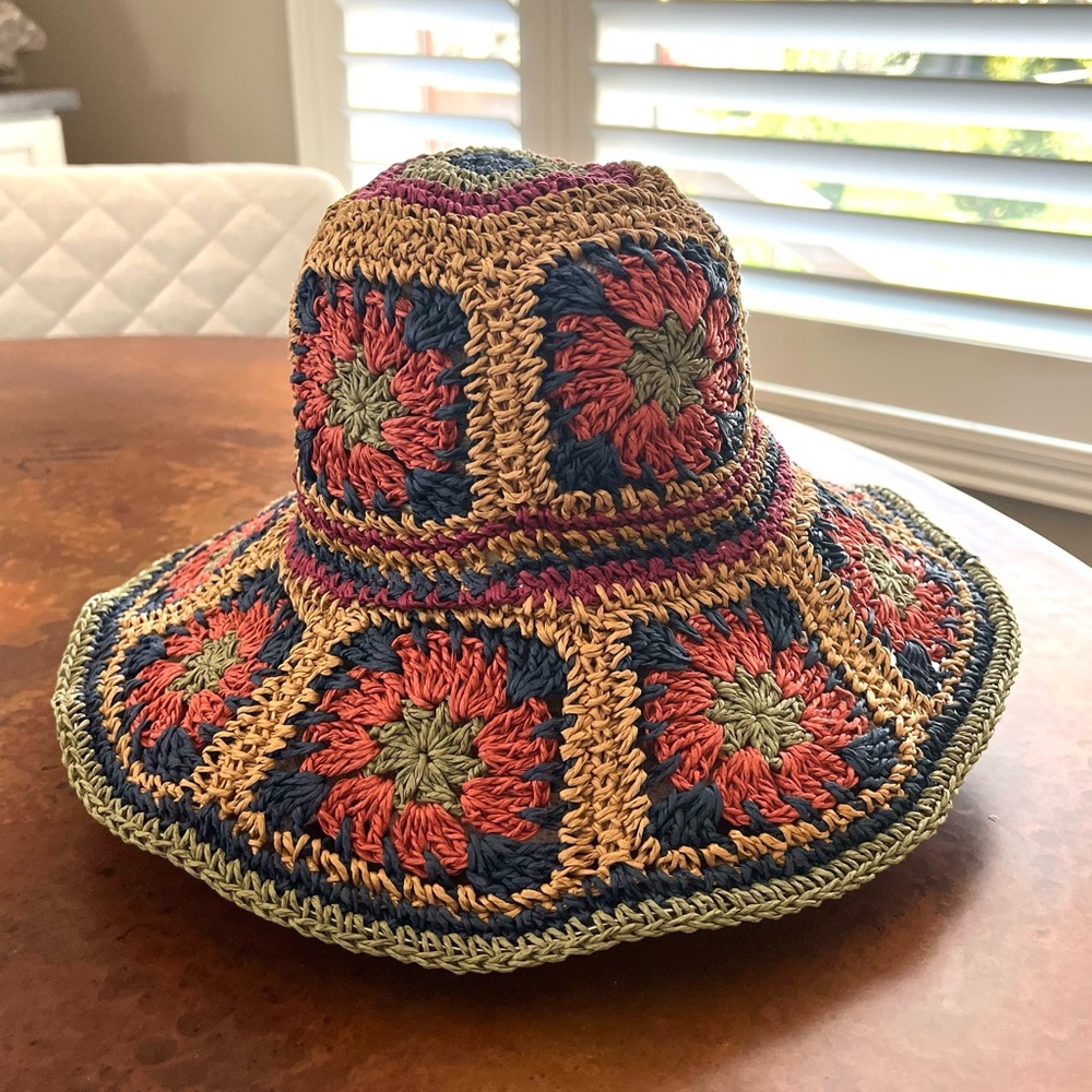 Handcrafted Multicolor Crocheted Raffia Hat